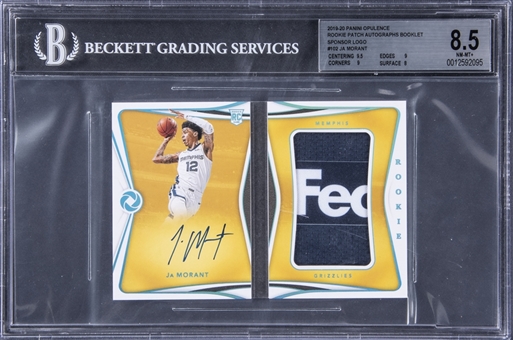 2019-20 Panini Opulence Rookie Patch Autographs Sponsor Logo Booklet #102 Ja Morant Signed Patch Rookie Card (#2/5) - BGS NM-MT+ 8.5/BGS 10